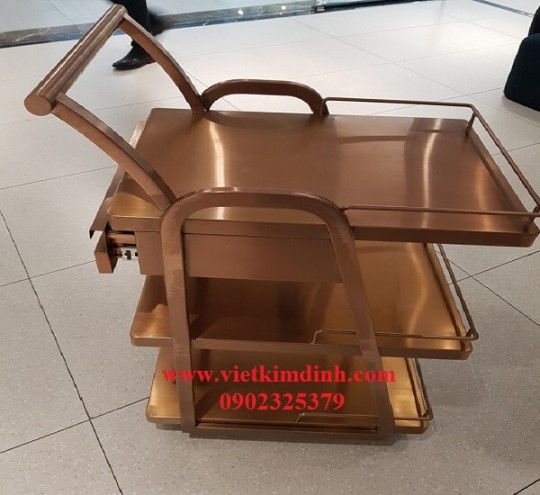 Ce đẩy inox 3 tầng si vàng